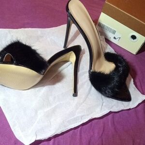 Elegant Black Fur Stiletto Heels